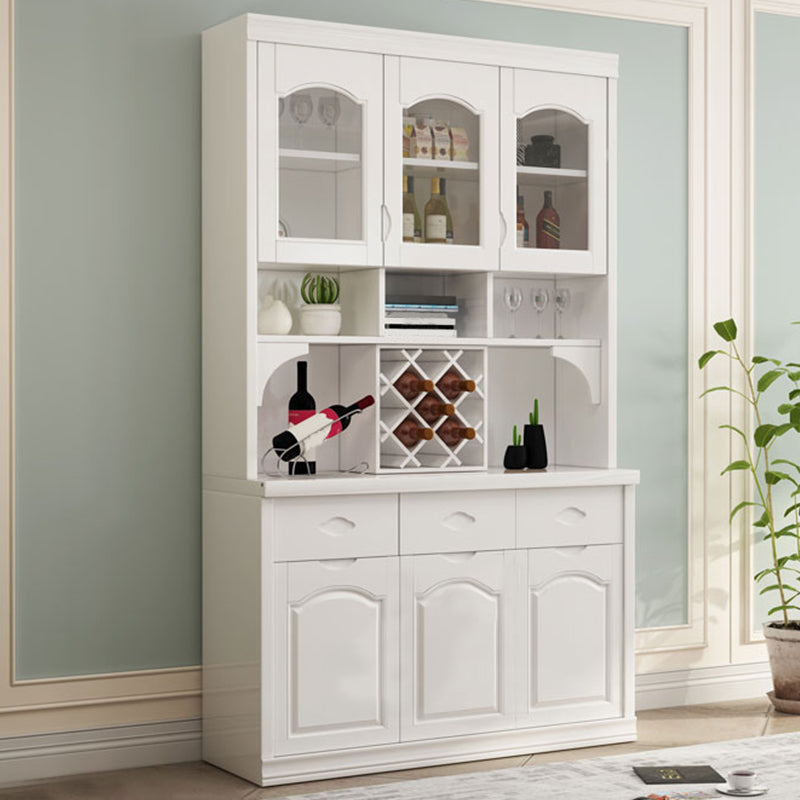 Contemporary Dining Hutch Rubberwood Glass Doors Buffet Cabinet with Drawers