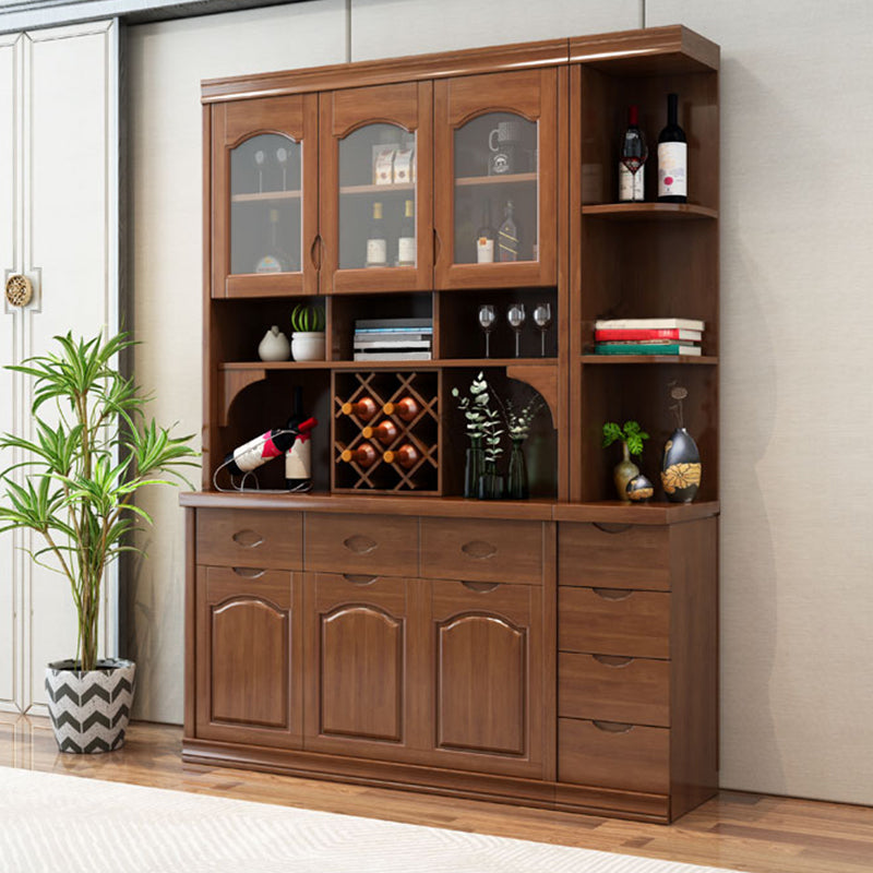 Contemporary Dining Hutch Rubberwood Glass Doors Buffet Cabinet with Drawers