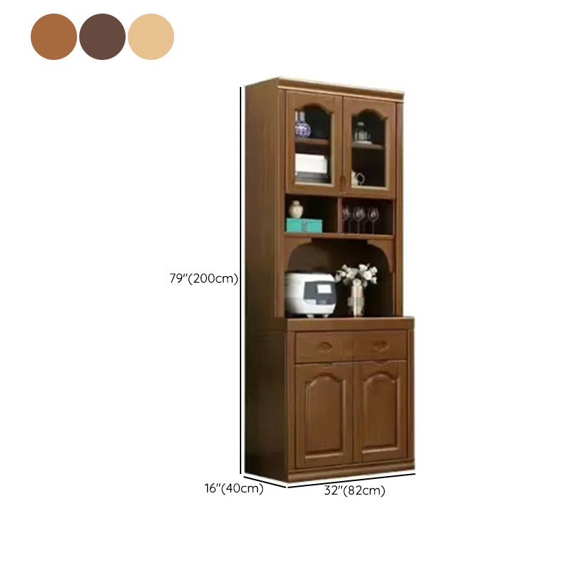 Contemporary Dining Hutch Rubberwood Glass Doors Buffet Cabinet with Drawers