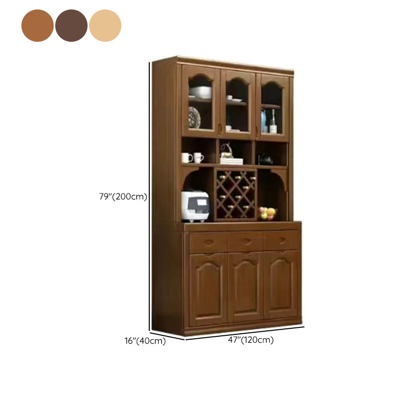 Contemporary Dining Hutch Rubberwood Glass Doors Buffet Cabinet with Drawers