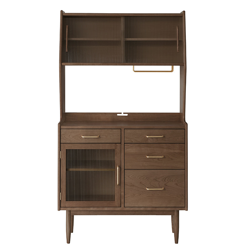 Contemporary Pine Dining Hutch Glass Doors Buffet Cabinet with Doors
