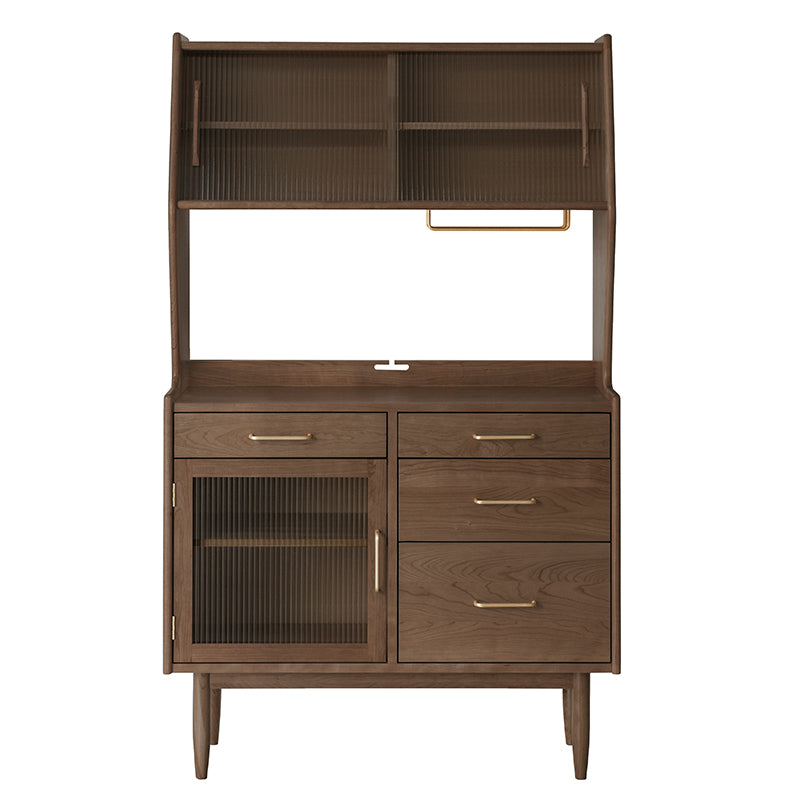 Contemporary Pine Dining Hutch Glass Doors Buffet Cabinet with Doors