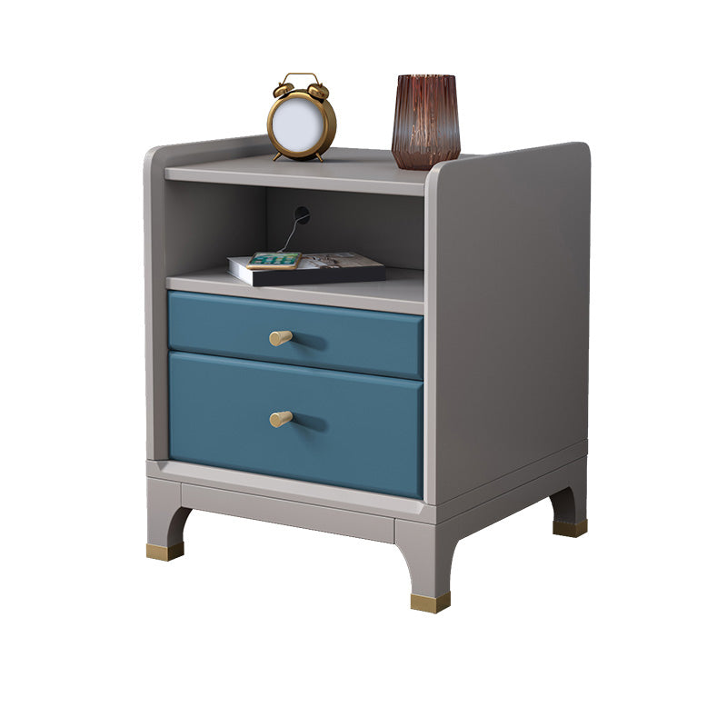 2 Drawers Solid Wood Nightstand Contemporary 1 Shelf Night Table ,21.3" Tall