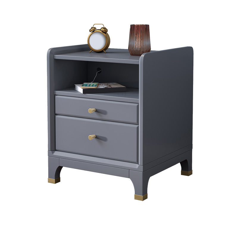 2 Drawers Solid Wood Nightstand Contemporary 1 Shelf Night Table ,21.3" Tall