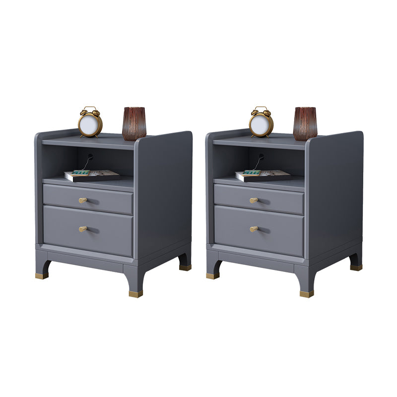 2 Drawers Solid Wood Nightstand Contemporary 1 Shelf Night Table ,21.3" Tall