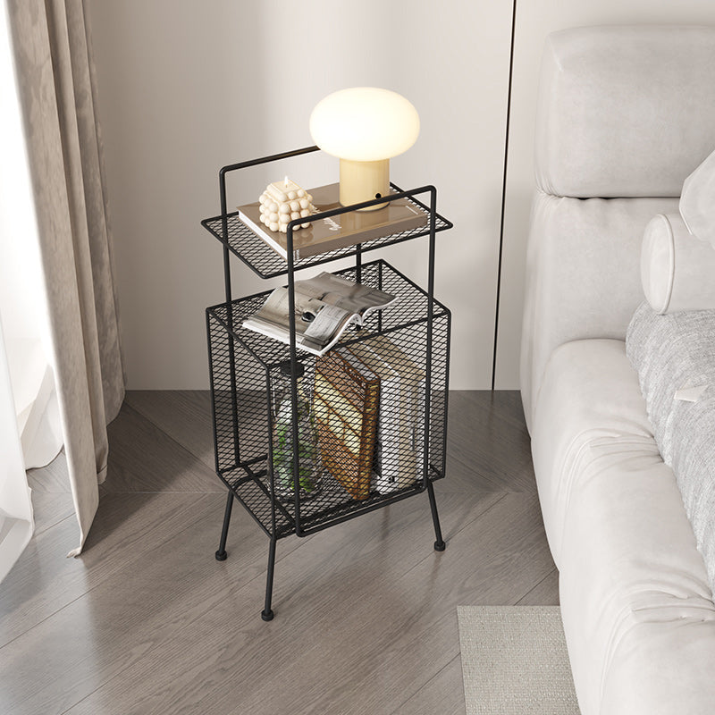 Metal Accent Table Nightstand Shelves Storage Bedside Cabinet for Bedroom