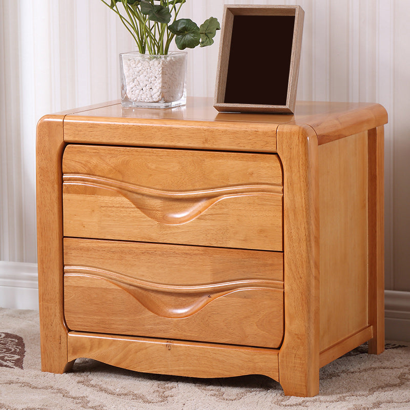 Contemporary Nightstand Solid Wood Bedside Cabinet with 2 Drawers