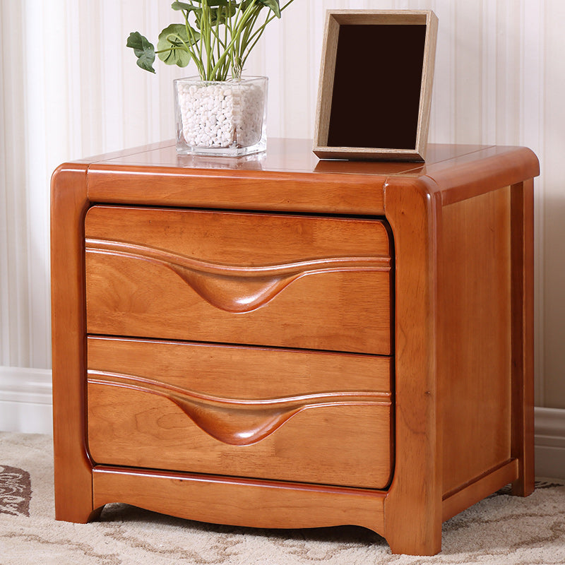 Contemporary Nightstand Solid Wood Bedside Cabinet with 2 Drawers