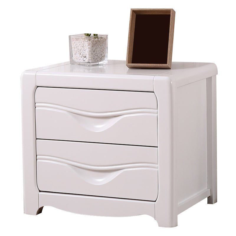 Contemporary Nightstand Solid Wood Bedside Cabinet with 2 Drawers