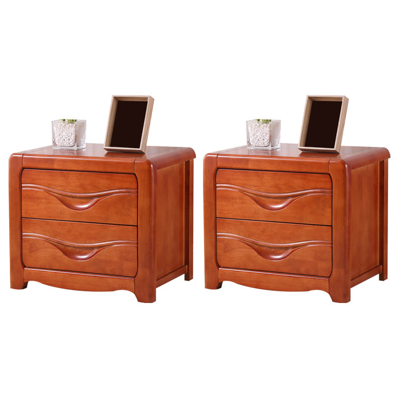 Contemporary Nightstand Solid Wood Bedside Cabinet with 2 Drawers