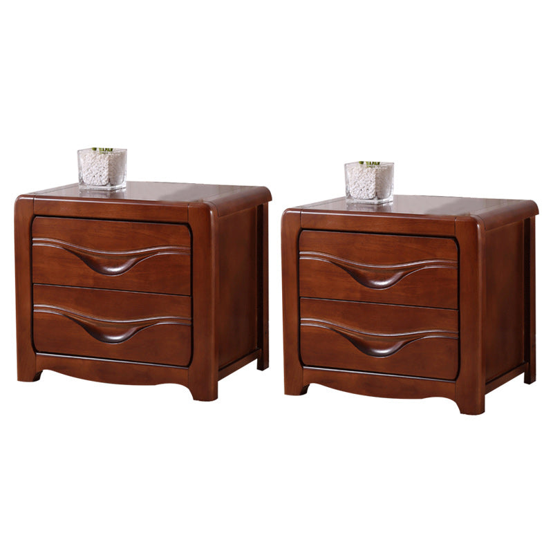 Contemporary Nightstand Solid Wood Bedside Cabinet with 2 Drawers