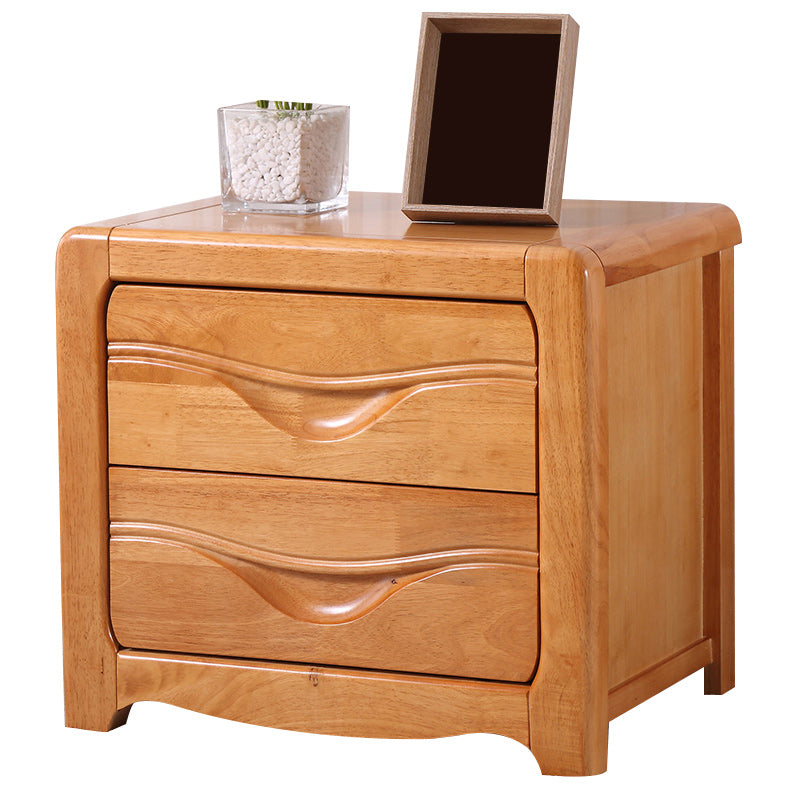 Contemporary Nightstand Solid Wood Bedside Cabinet with 2 Drawers