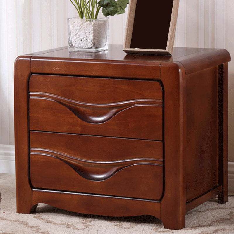 Contemporary Nightstand Solid Wood Bedside Cabinet with 2 Drawers