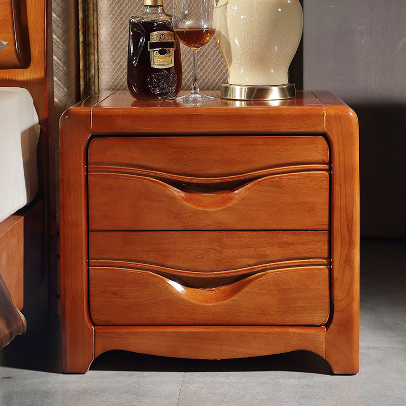 Contemporary Nightstand Solid Wood Bedside Cabinet with 2 Drawers