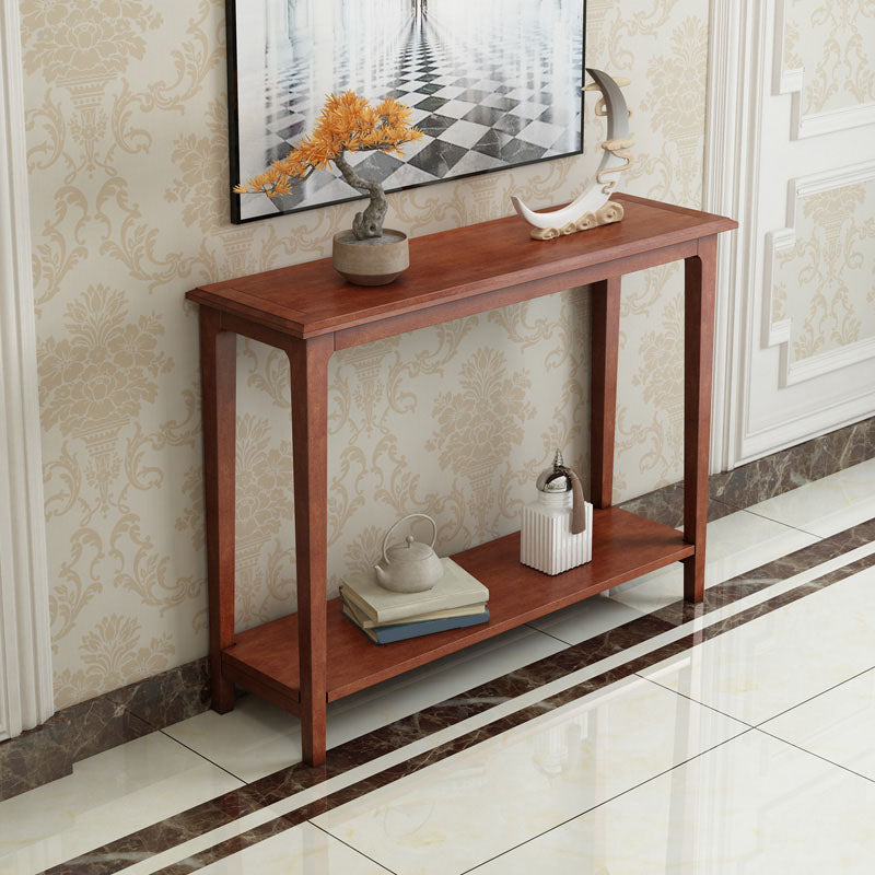 Solid Wood Rectangle Console Table 31.1-inch Tall Accent Table with 2 Shelves