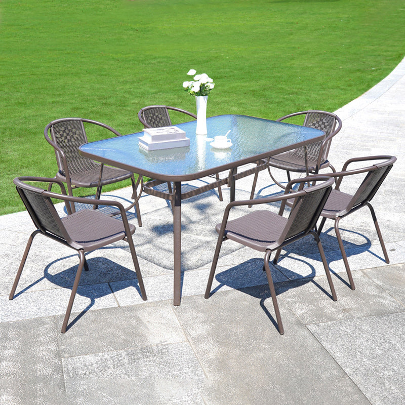 Metal and Glass Patio Table Industrial Style Outdoor Patio Dining Table