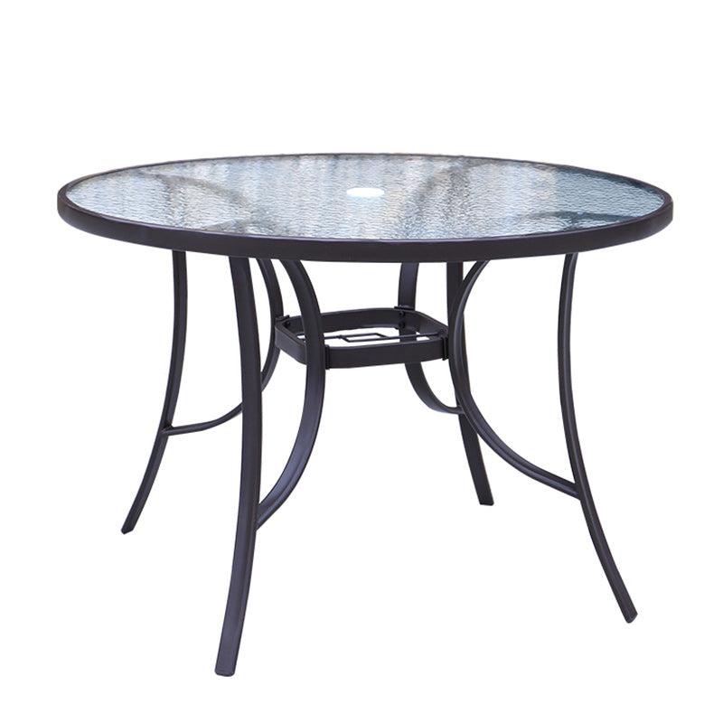 Metal and Glass Patio Table Industrial Style Outdoor Patio Dining Table