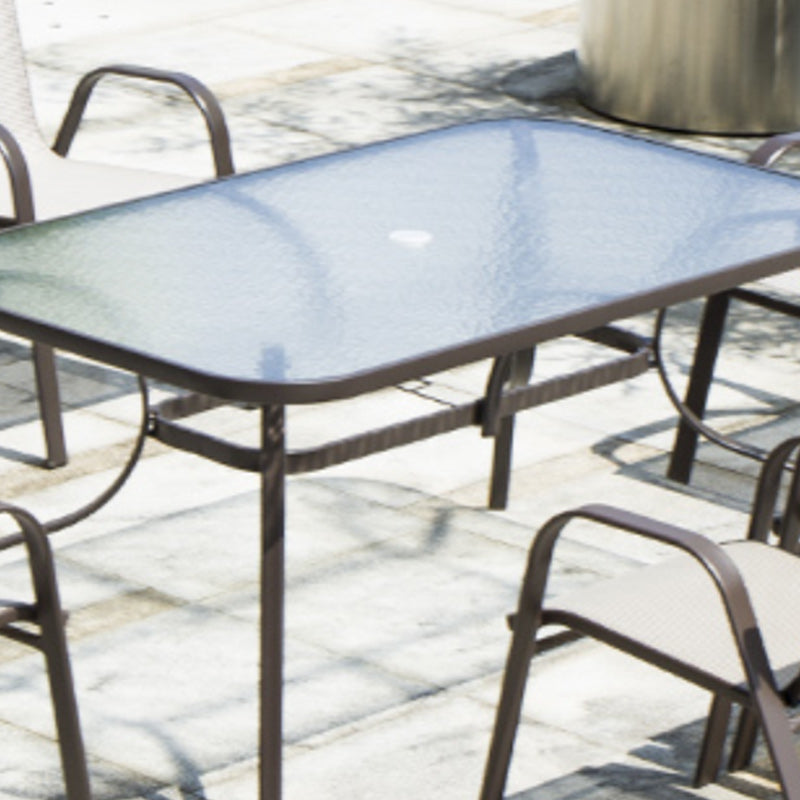 Metal and Glass Patio Table Industrial Style Outdoor Patio Dining Table