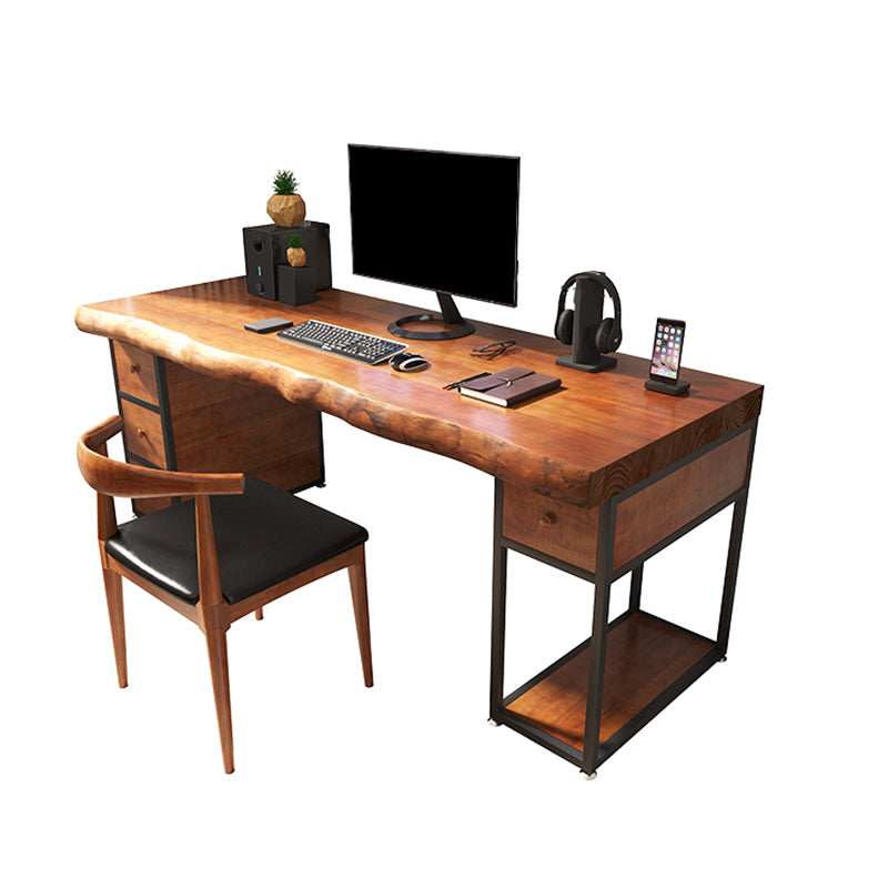 Industrial Wood Computer Desk Rectangular Office Desk with Drawer