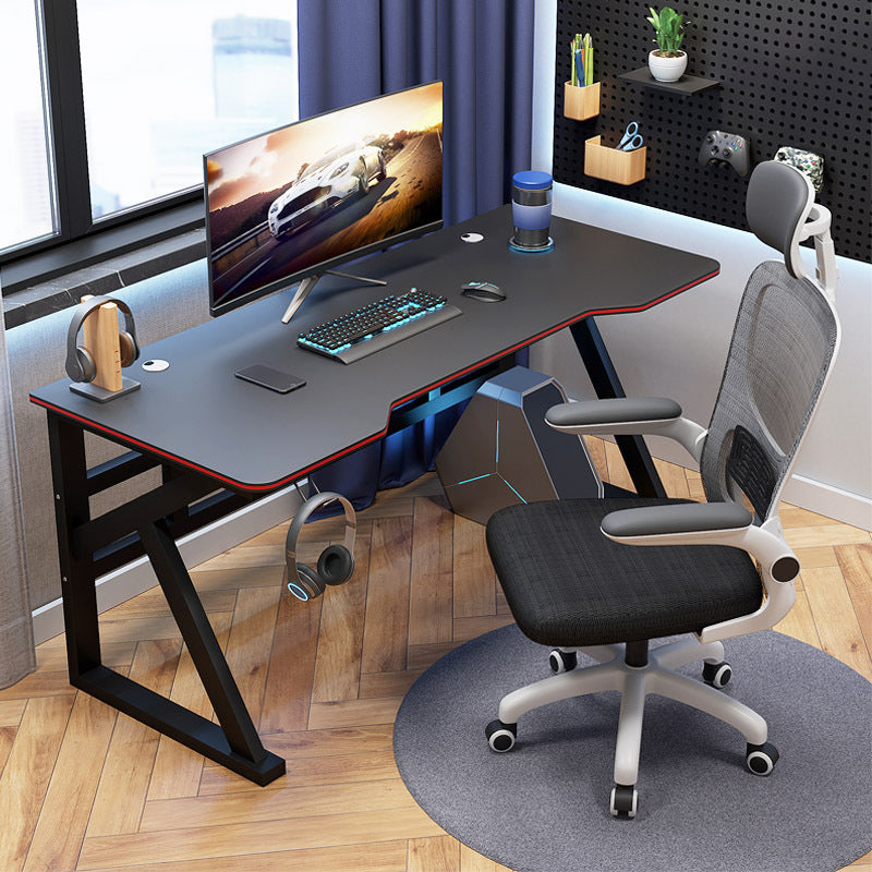 Contemporary Office Desk Antique Finish Gaming Desk with Metal Legs