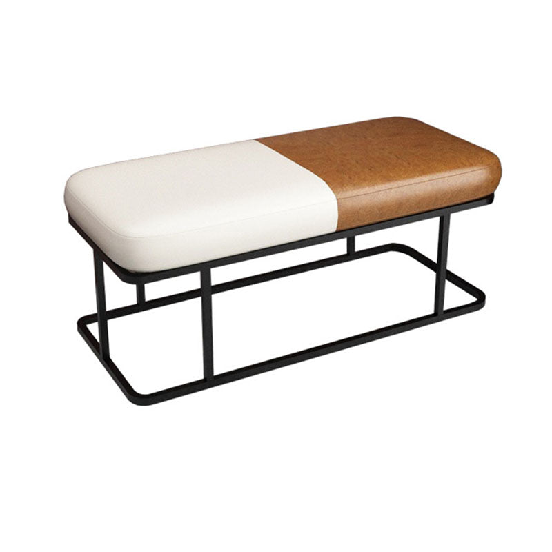 Mid-Century Modern Upholstered Bench Bedroom Seating Bench in Brown and White with Legs