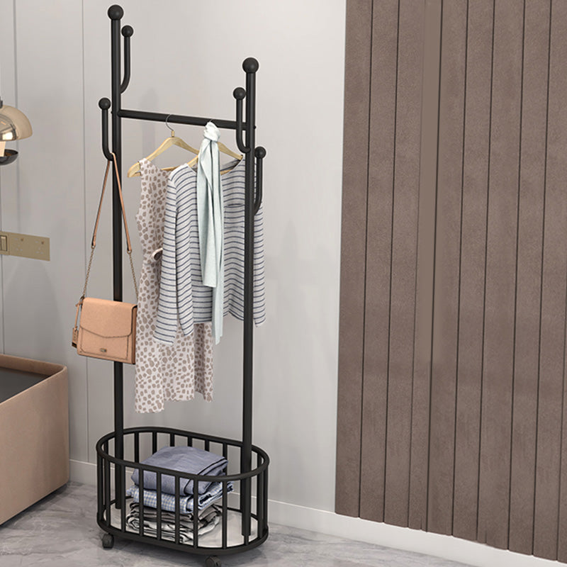 Gorgeous Metal Coat Rack Basket Storage Clothes Hanger with Castors