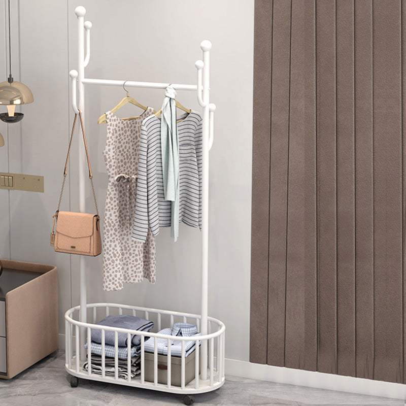 Gorgeous Metal Coat Rack Basket Storage Clothes Hanger with Castors