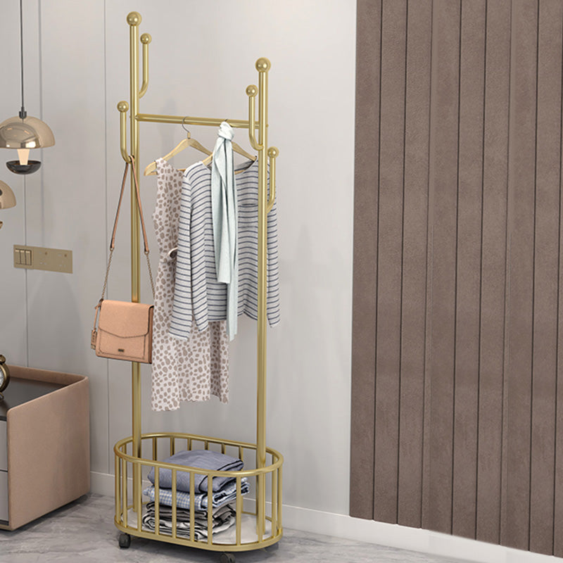 Gorgeous Metal Coat Rack Basket Storage Clothes Hanger with Castors