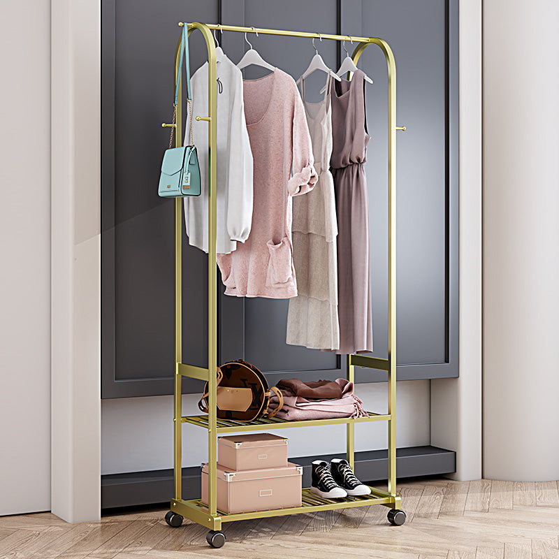 Classic Plain Clothes Hanger Free Standing Castors Coat Rack with Storage Shelving