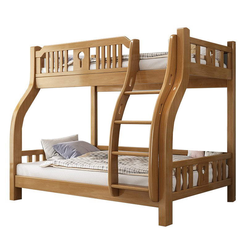 Contemporary Oak Platform Bed Slat Solid Wood Kids Bed with Guardrail