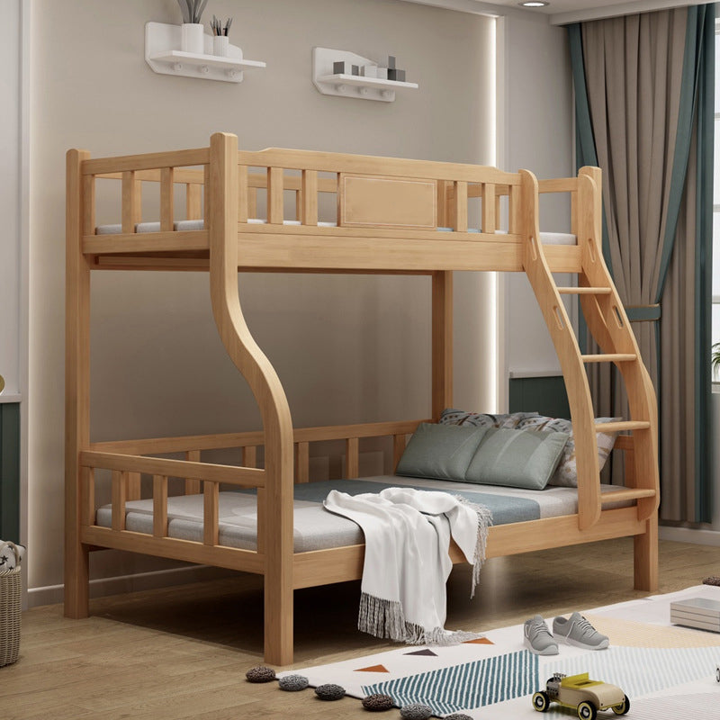 Contemporary Oak Platform Bed Slat Solid Wood Kids Bed with Guardrail