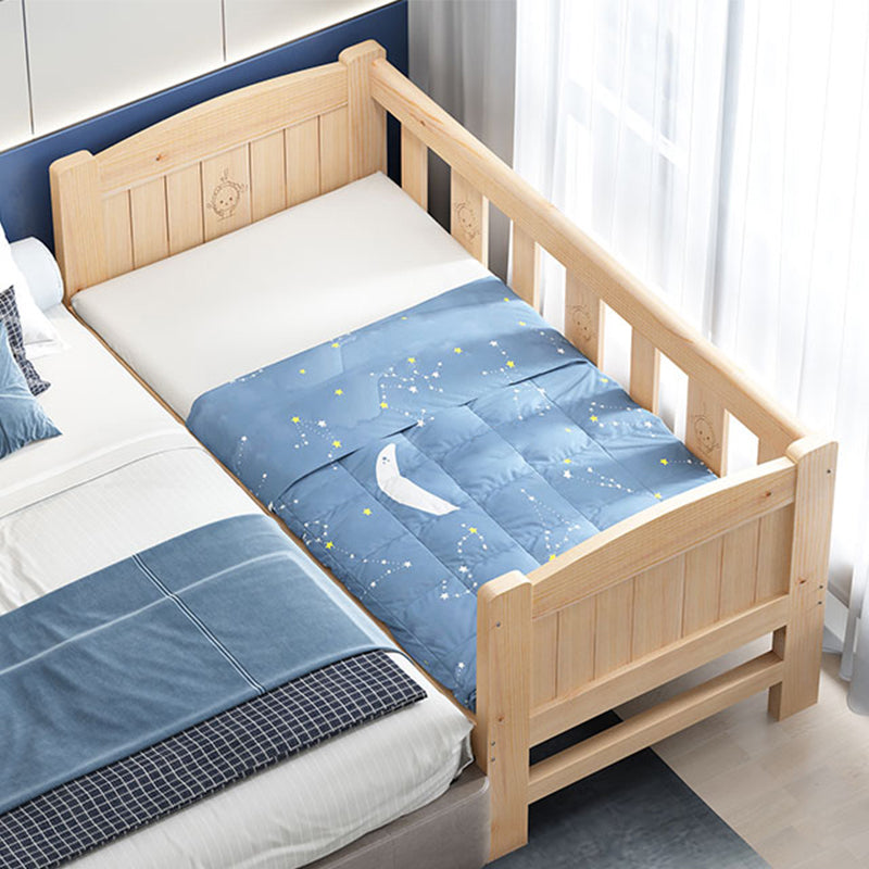 Modern Solid Wood Kids Bed Low Open-Frame Standard Bed with Guardrail