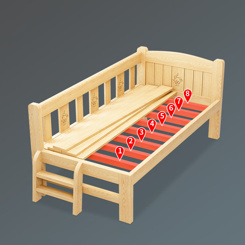 Modern Solid Wood Kids Bed Low Open-Frame Standard Bed with Guardrail