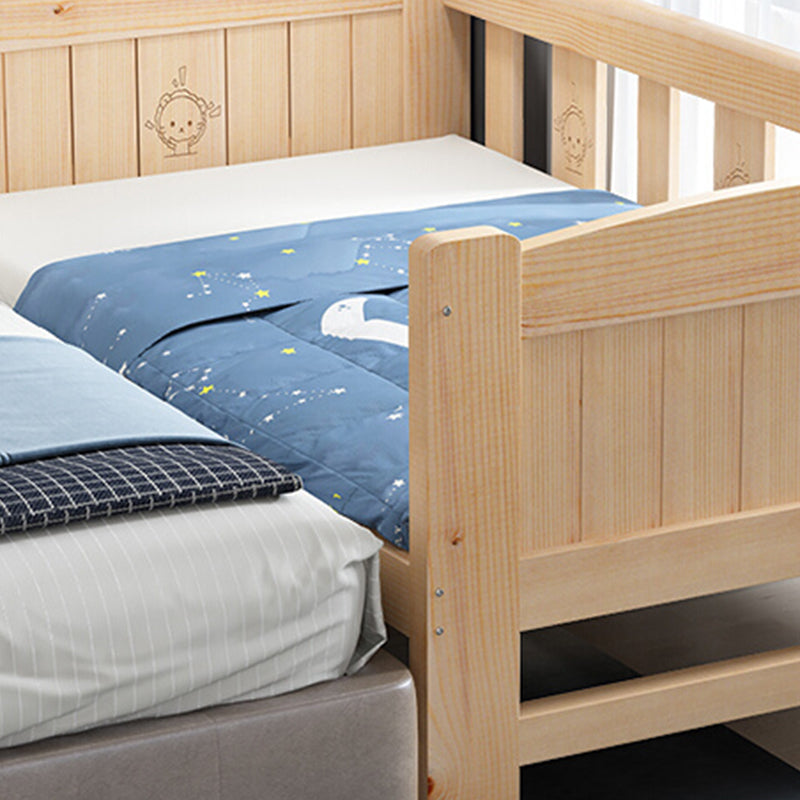 Modern Solid Wood Kids Bed Low Open-Frame Standard Bed with Guardrail