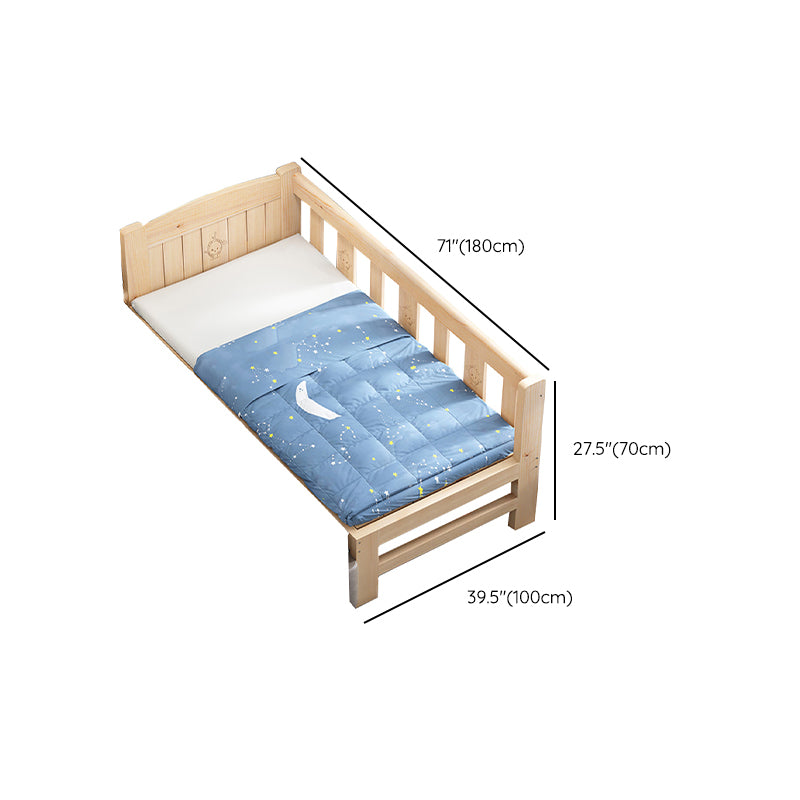 Modern Solid Wood Kids Bed Low Open-Frame Standard Bed with Guardrail