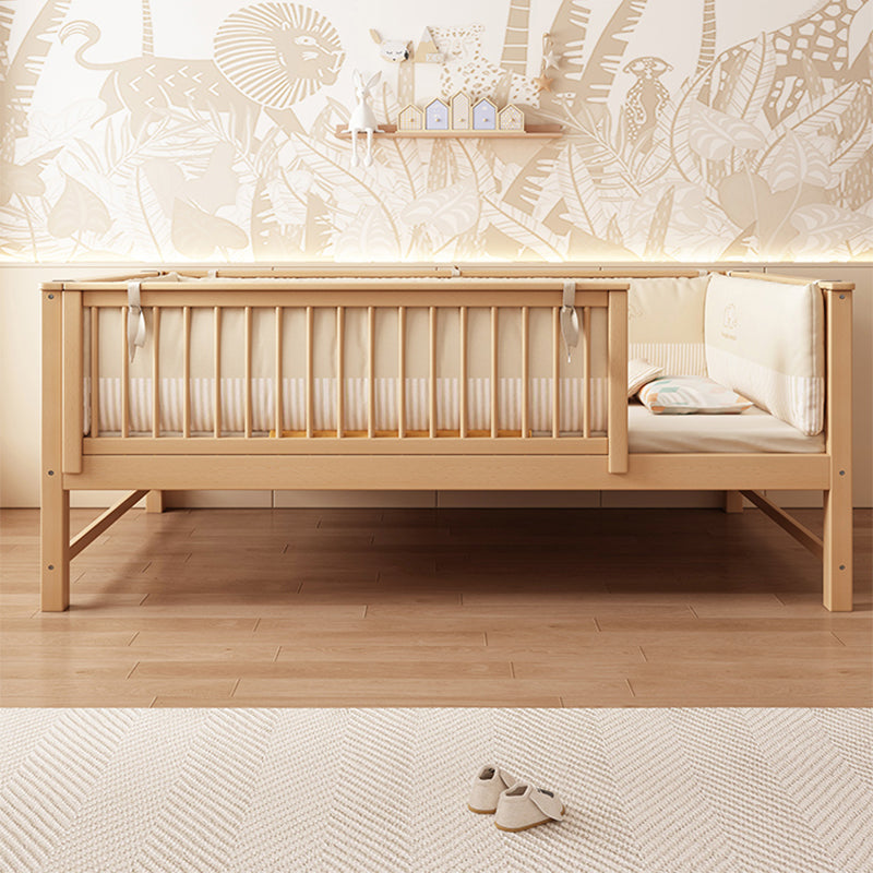 Solid Wood Kids Bed Beech Farmhouse Kids Bed with Guardrail in Natural