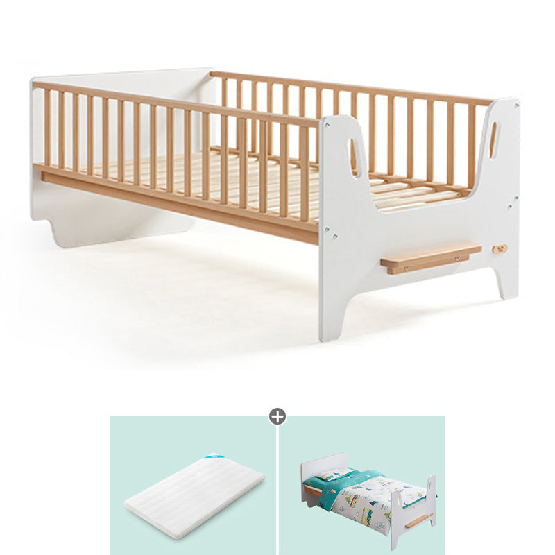 Light Wood Standard Scandinavian Baby Crib Nursery Bed with Guardrail