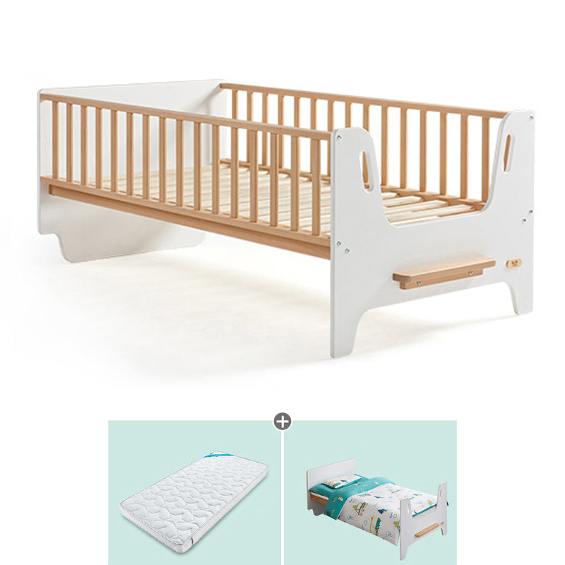 Light Wood Standard Scandinavian Baby Crib Nursery Bed with Guardrail