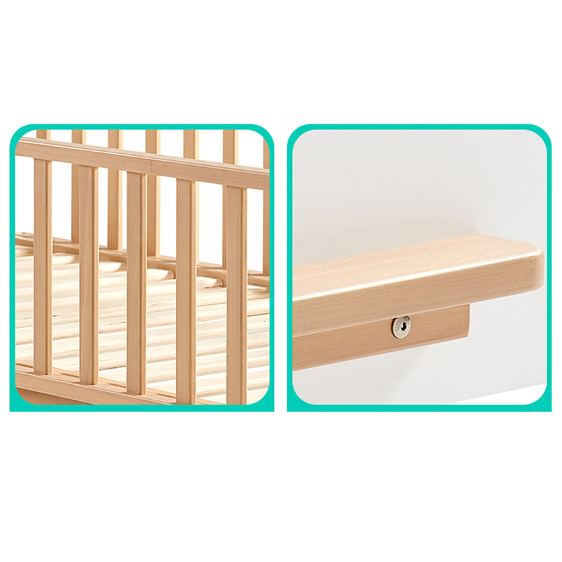 Light Wood Standard Scandinavian Baby Crib Nursery Bed with Guardrail