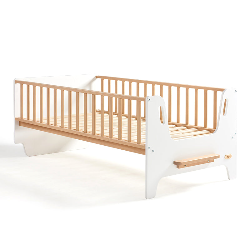 Light Wood Standard Scandinavian Baby Crib Nursery Bed with Guardrail