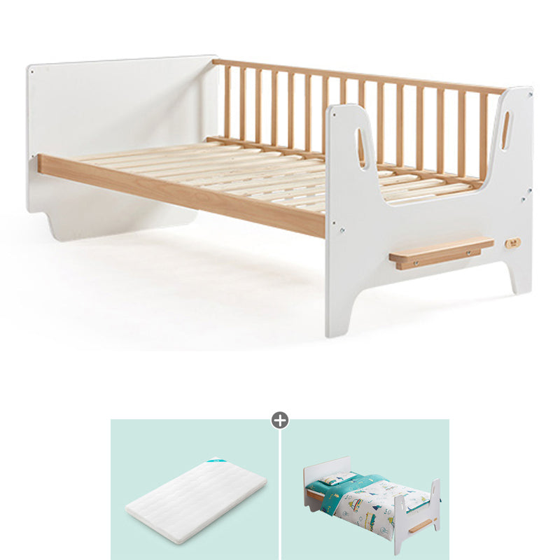 Light Wood Standard Scandinavian Baby Crib Nursery Bed with Guardrail