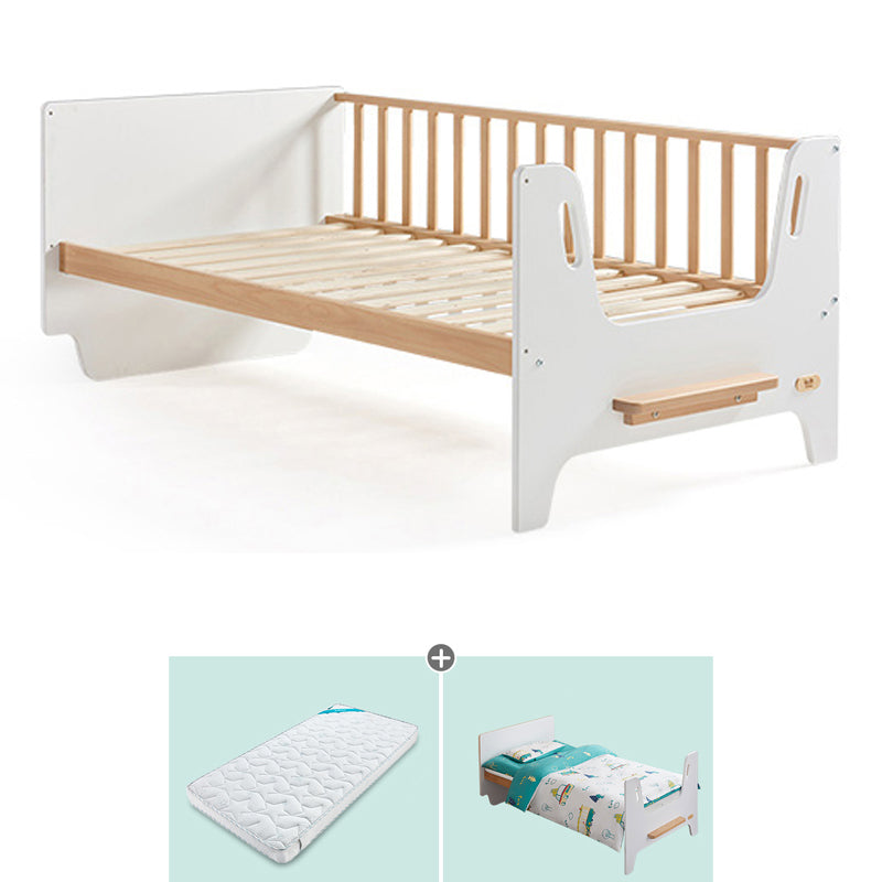 Light Wood Standard Scandinavian Baby Crib Nursery Bed with Guardrail