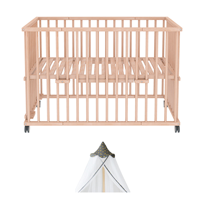 Convertible Crib Baby Crib Beech Wood Nursery Crib with Casters