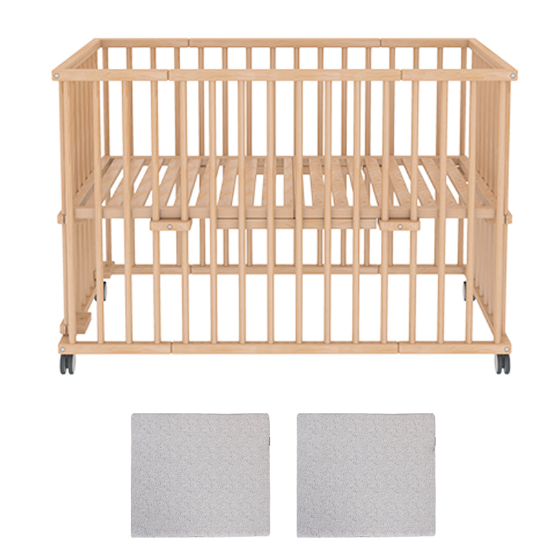 Convertible Crib Baby Crib Beech Wood Nursery Crib with Casters