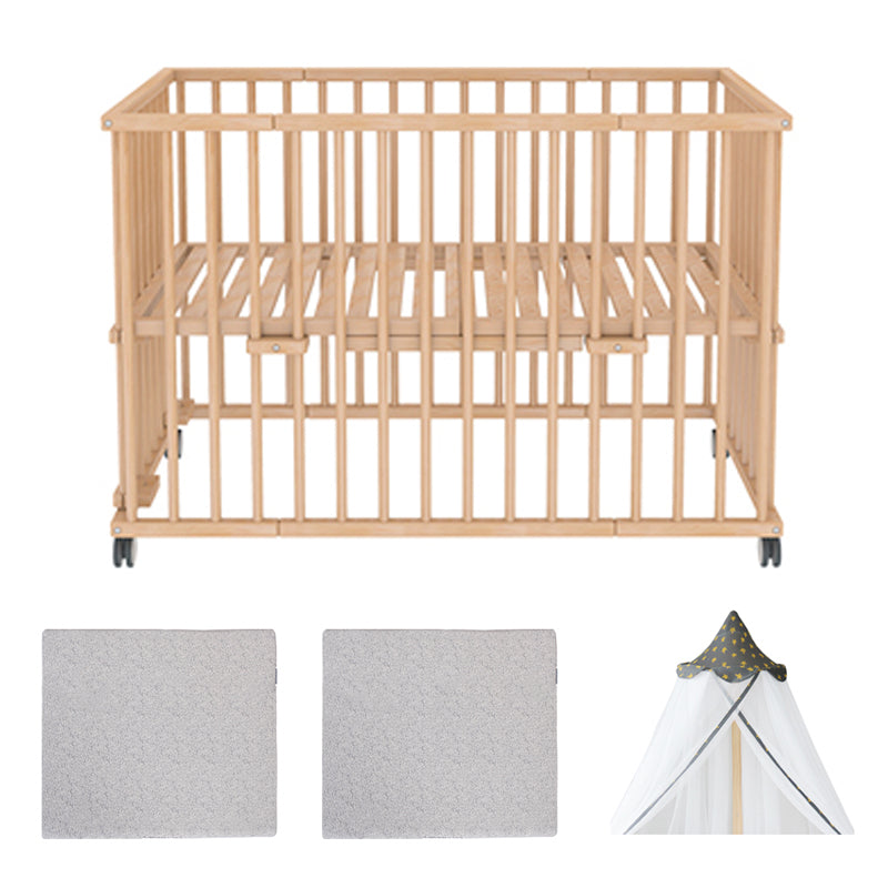 Convertible Crib Baby Crib Beech Wood Nursery Crib with Casters