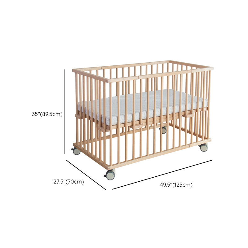 Convertible Crib Baby Crib Beech Wood Nursery Crib with Casters