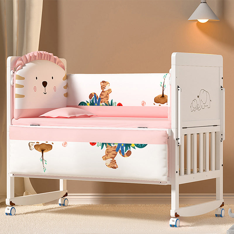 Scandinavian 2-in-1 Solid Wood Nursery Bed in White Wheels and Storage