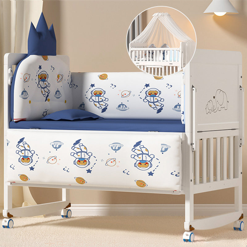 Scandinavian 2-in-1 Solid Wood Nursery Bed in White Wheels and Storage