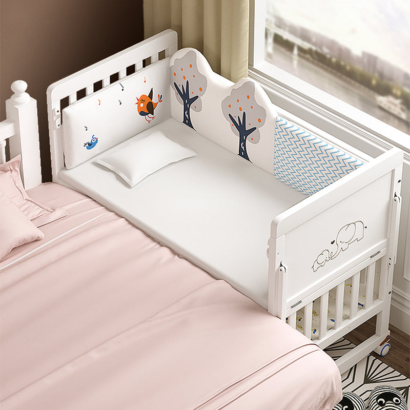 Scandinavian 2-in-1 Solid Wood Nursery Bed in White Wheels and Storage