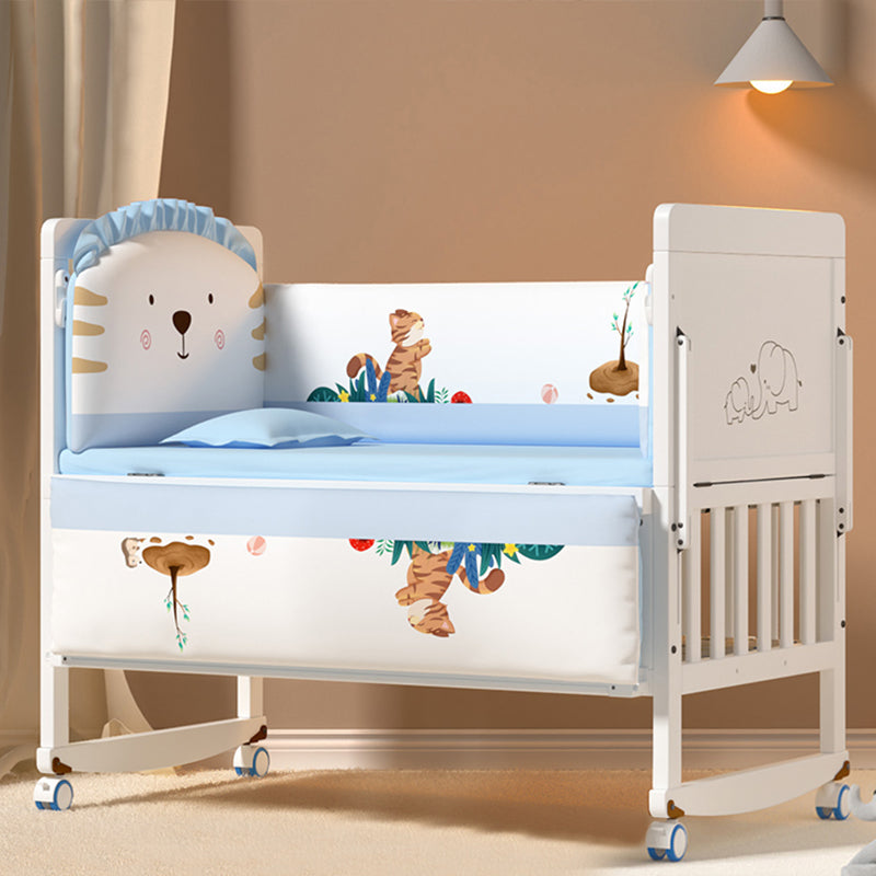 Scandinavian 2-in-1 Solid Wood Nursery Bed in White Wheels and Storage